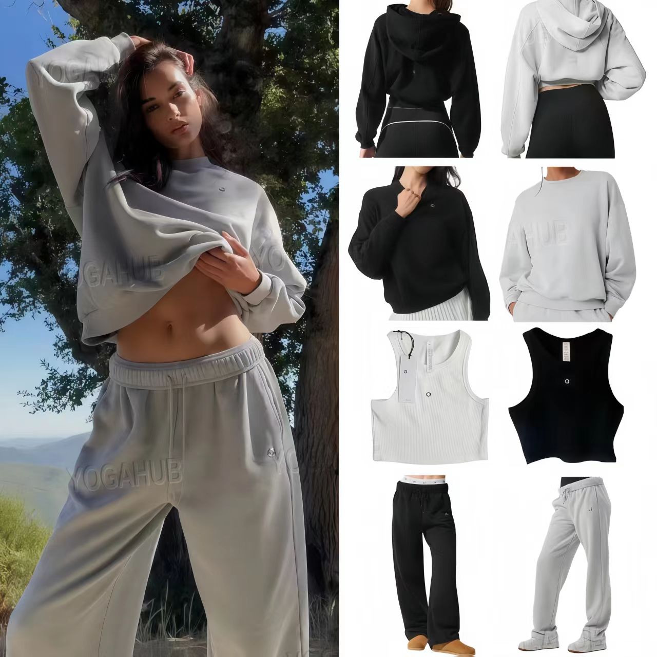 Yoga gym sets Sports Sets Cropped Hoodie Pullover+Pants Fitness Comfortable Sweatshirt Gym Suits Running Breathable Quality aloness women clothes Sets
