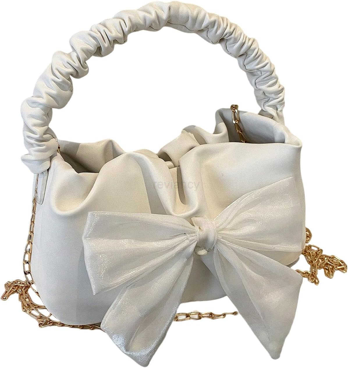 Womens Bow Ruched Strap Handbag Elegant Top Handle Chain Crossbody BagW250913