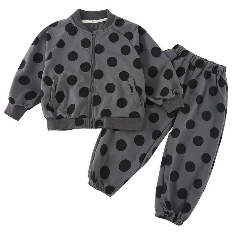 Baby Boys Autumn Twopiece Set Round Neck Zipper CoatElastic Waist Pant Toddler Boys Sets New Dot Printed Kids Baby Boys Sets C250913