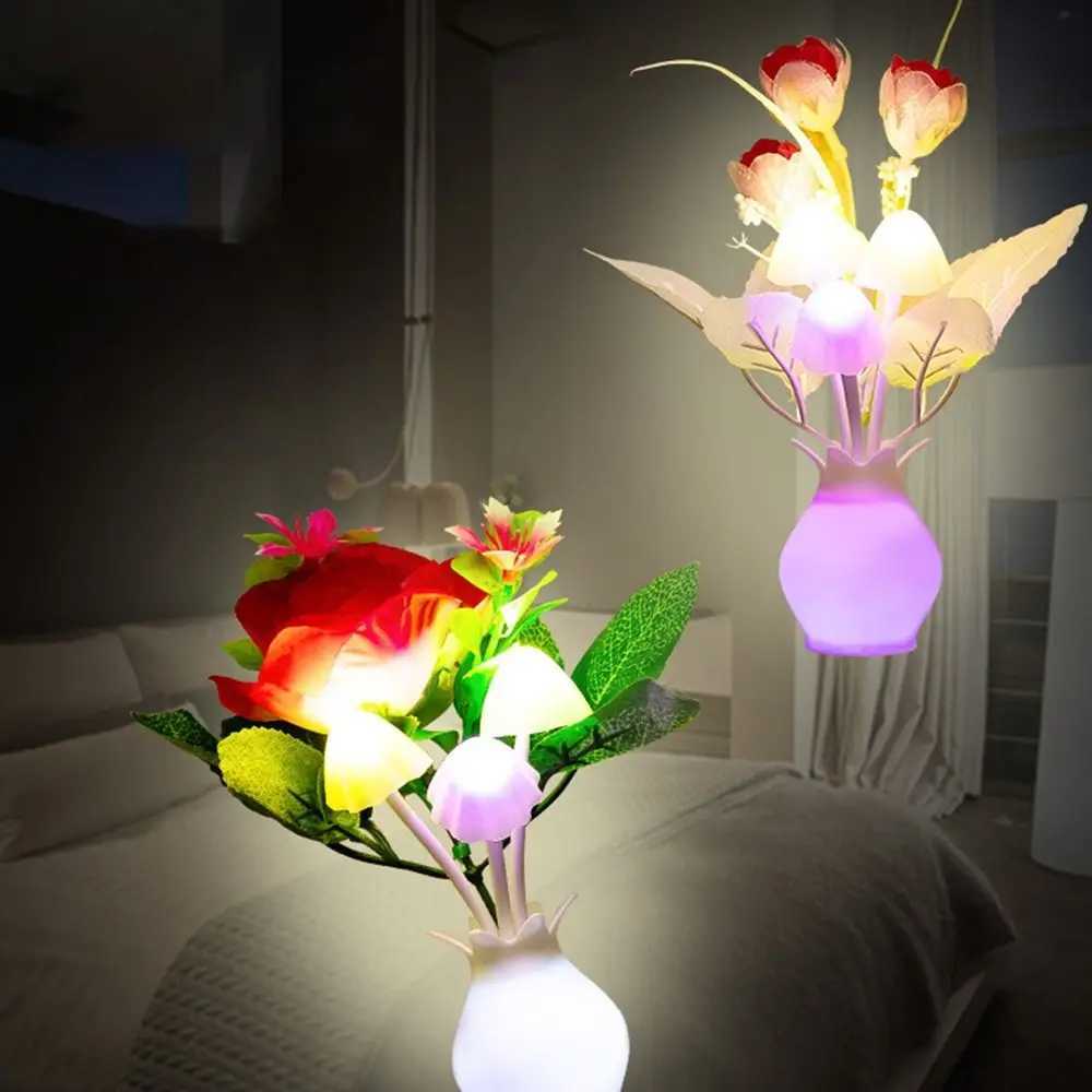 LED Mushroom Lamp LED Night Lamp Novel 7color Night Lamp 220V EU Plug Sensing Dream High Grade Pomegranate Vase Flowers C251122