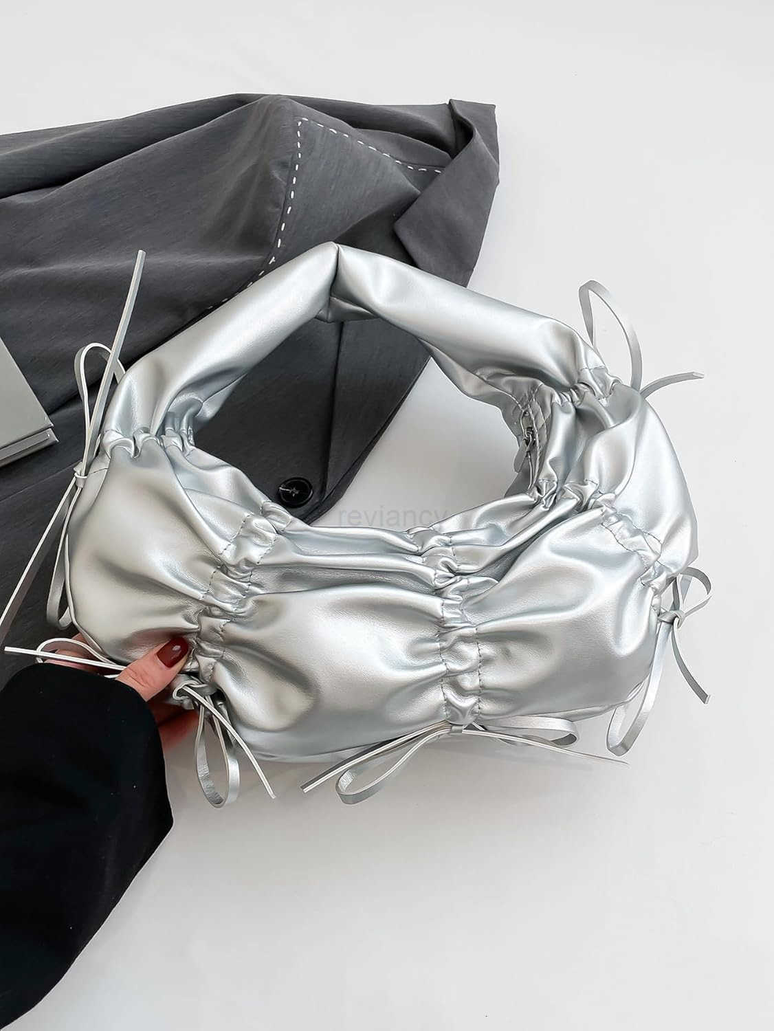 Womens Bow Crescent Shoulder Bag Top Handle Ruched Y2k Underarm BagsW250913