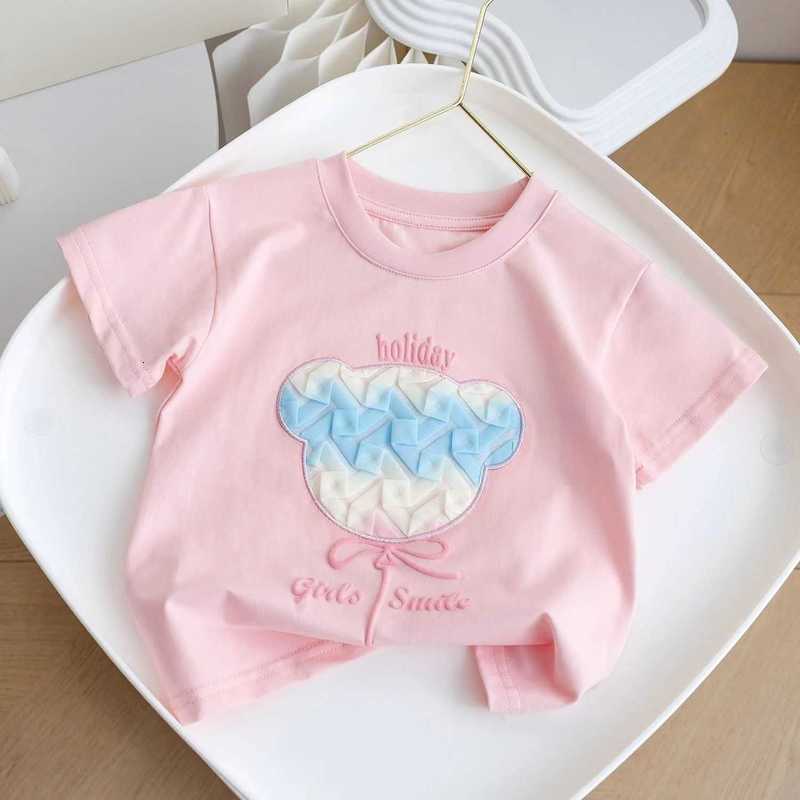 Girls Cartoon Cotton Short Sleeve 2024 Summer New Three-Dimensional Bear Little Girl Western Style Sweet T-Shirt