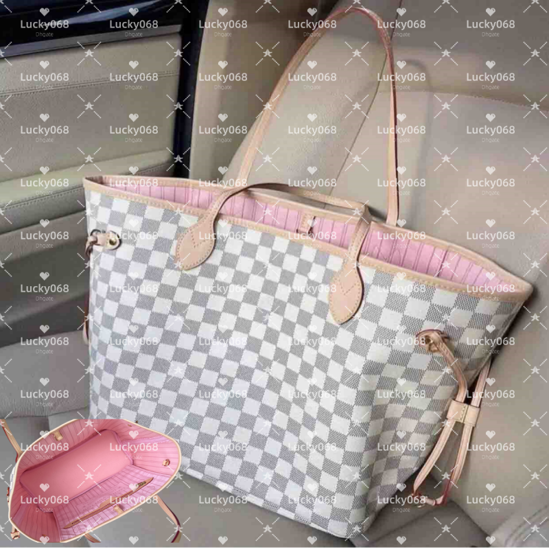 New Shopping Bag with Pink Lining Women Inspired Checkered nNeverfull Tote Bag Women's Large Capacity Shoulder Bags Designer Handbags Wallet Lady Totes Purse