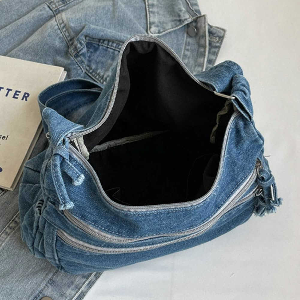 Womens Retro Large Canvas Denim Shoulder Bag Denim Crossbody Handbags Casual Style Lightweight Tote PurseW250913