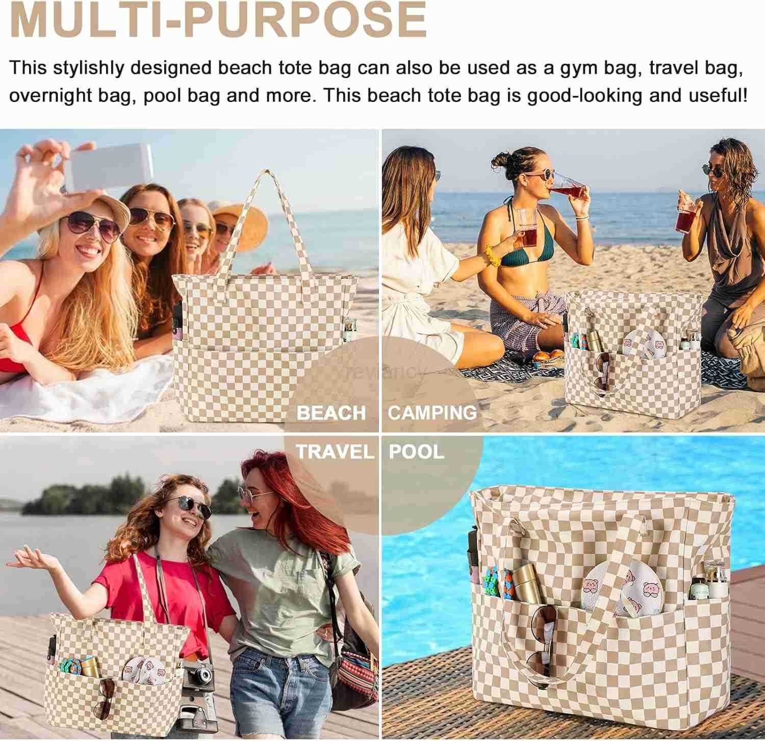 Beach Tote Pool Bags for Women Ladies Extra Large Gym Tote Carry On Bag With Wet Compartment for Weekender TravelW250913