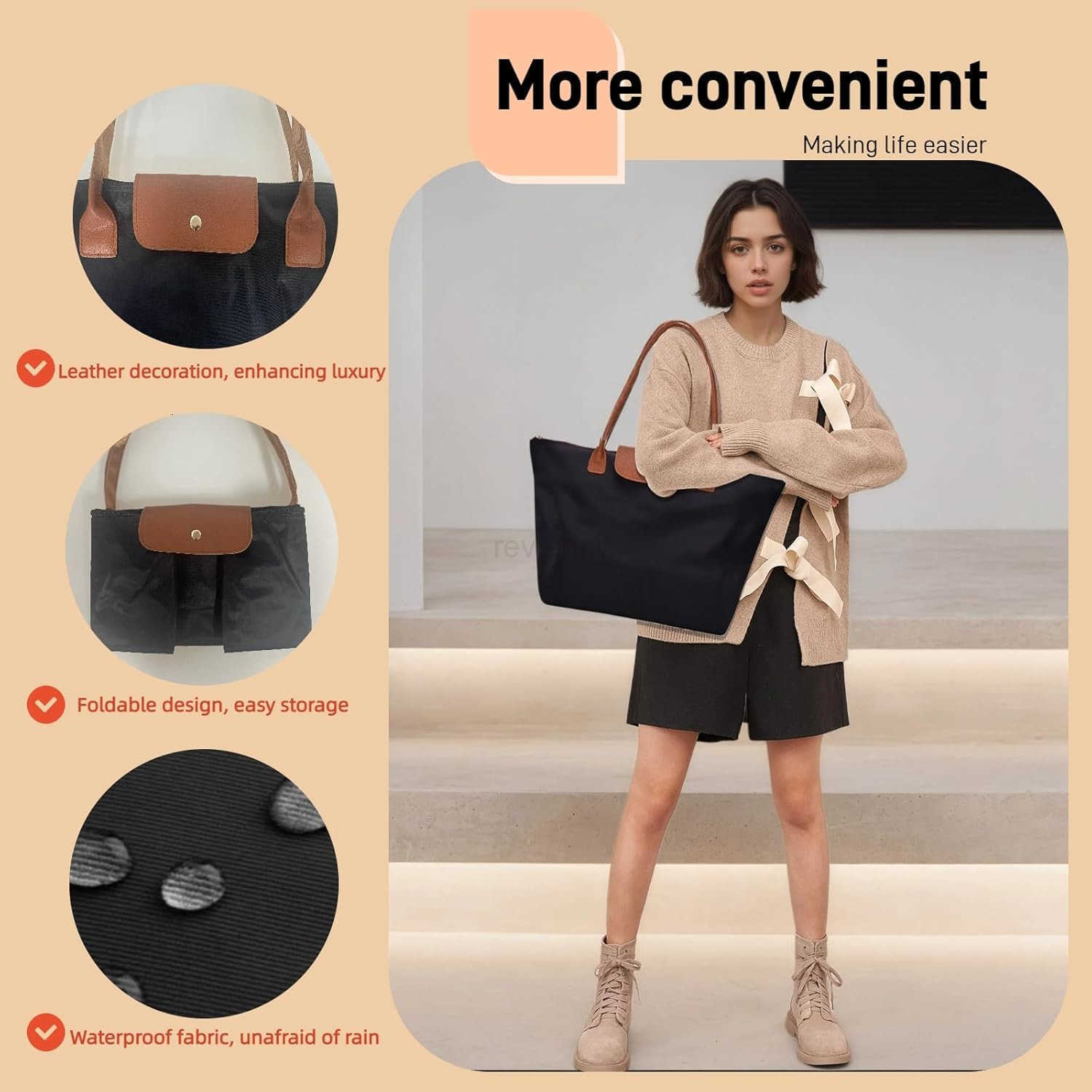 Nylon tote bag for women with makeup bagFoldable handbag for women with zipper Weekend large TopHandle shoulder Hobo purseW250913