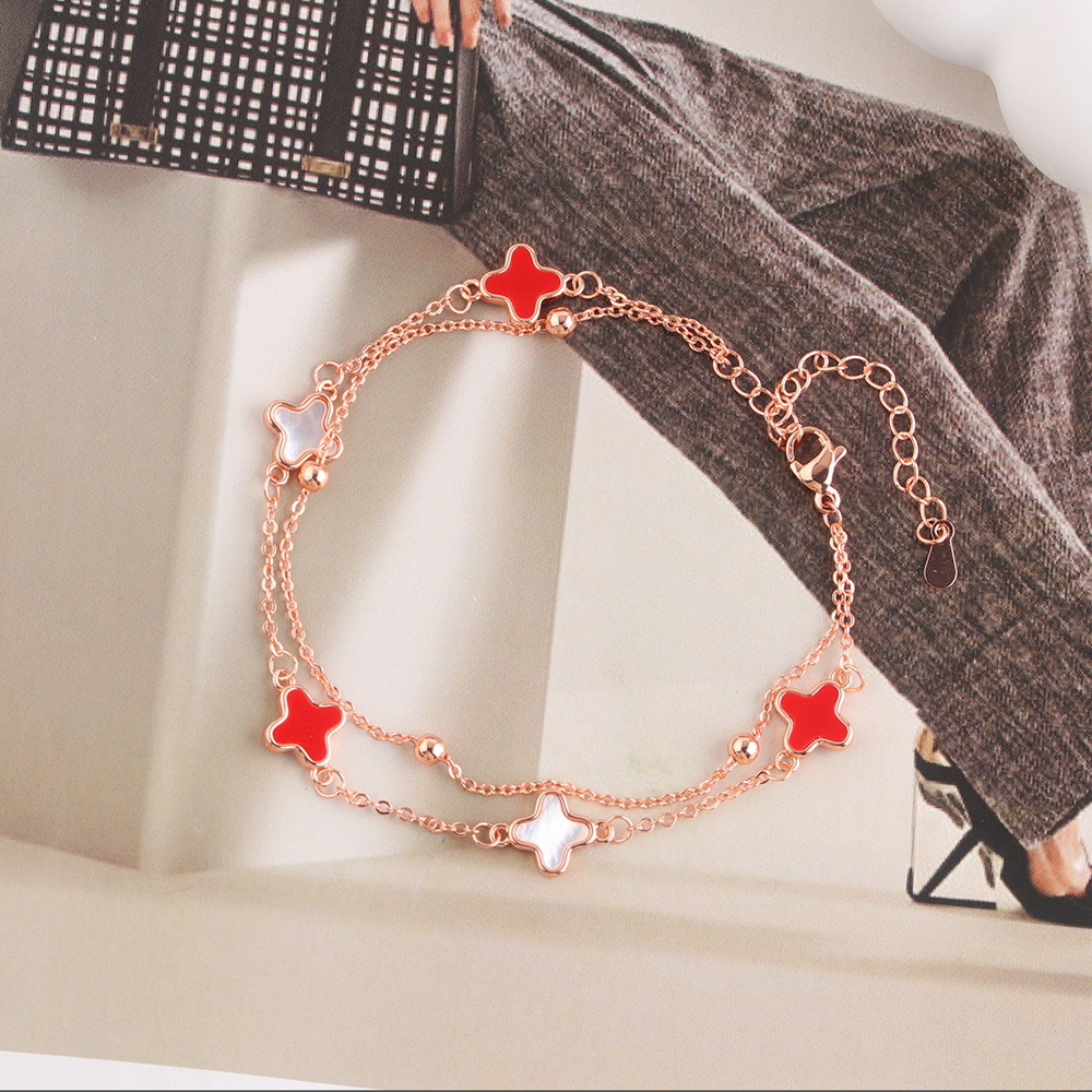 Lucky Four-Leaf Clover Five-Flower for Women Trendy Light Creative Mother-of-Pearl Bracelet Fashionable High-End Double-Layer Jewelry - view 6