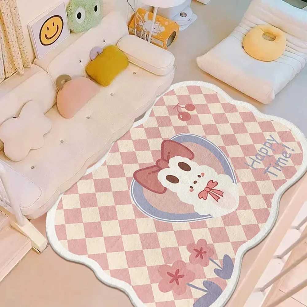 VIKAMA Cute Cartoon Checkered Faux Wool Rug UltraThin Durable NonSlip Carpet for Bedroom Living Room Soft Floor Mat C250913