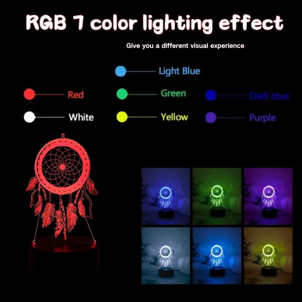 USB Dreamcatcher 3D Night Light Touch Seven Color Gradient Creative Desktop and Bedroom Atmosphere Light Room Decoration Light C250913
