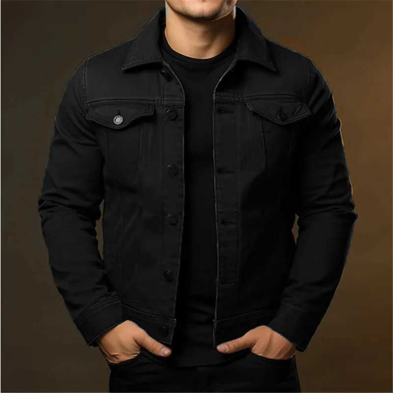 Mens Fashion Casual Denim Jackets Spring Autumn Solid Turn Down Collar Streetwear Jean Outerwear Coats Male Daily Denim Jacket Z250913