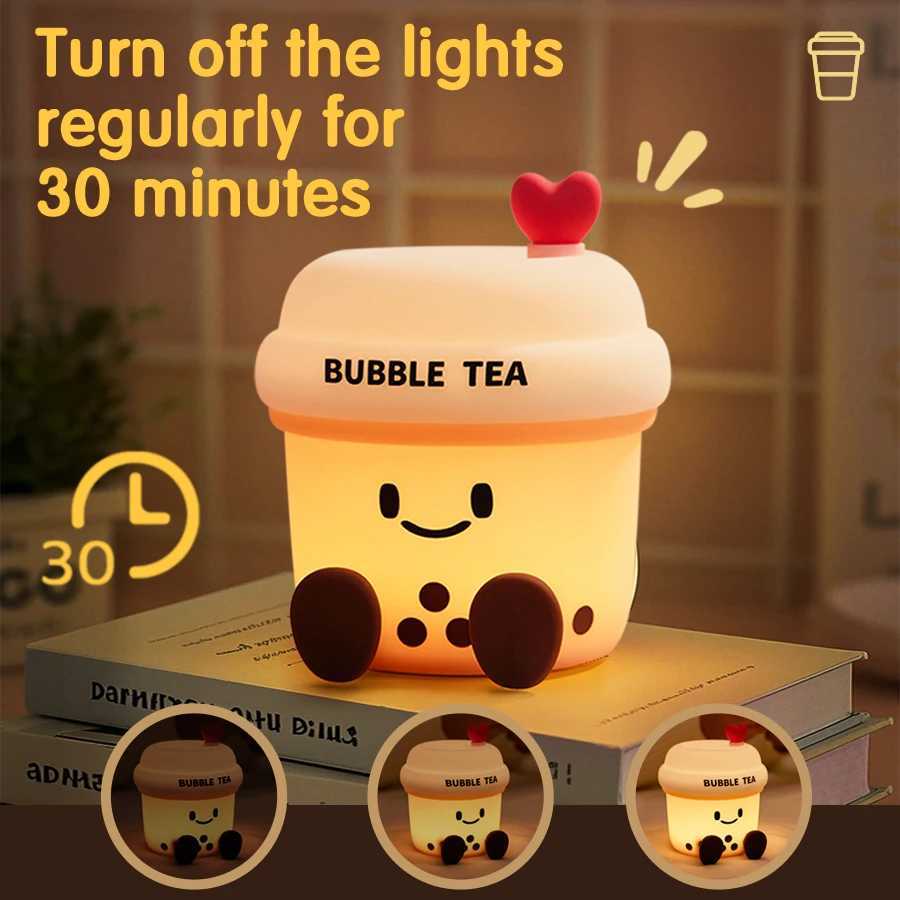 Bubble Milk Tea Led Table Lamp Cute Silicone Rechargeable Night Light for Nursery Girls Kids Gift Bedroom Bedside Mood Light C250913