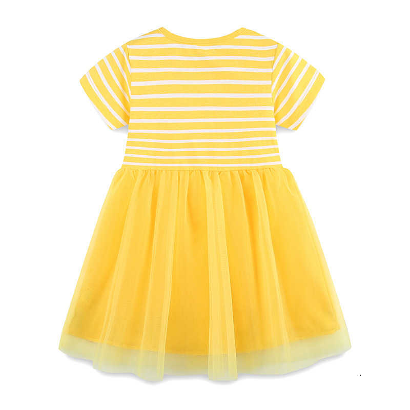 Girl's Dresses 25 Summer Girls Dress fashion Bunny Embroidered Mesh Princess Dress Wind Stripe Stitching Short Sleeve Children's Dress