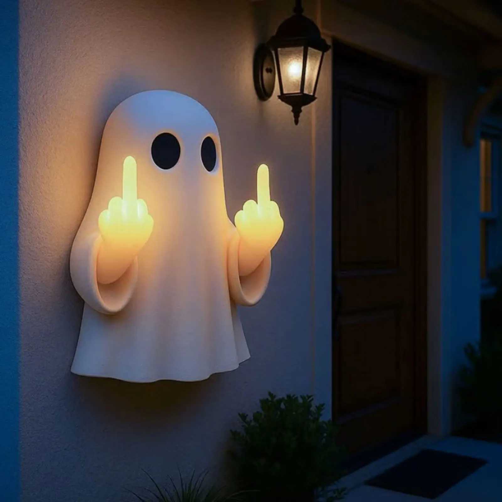 Halloween Ghost Night Light Ornament Cute Resin Ghost Figurine Wall Sculpture for Home Party Living Room Entrance Halloween Gift C250913