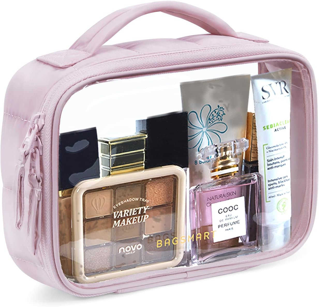 Clear TSAApproved Toiletry Bag Large Opening Quart Sized Makeup Bag with Handle Double Zipper Clear Cosmetic Organizer for WomenW250913