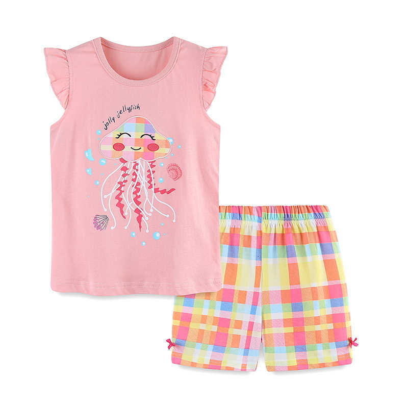 Girls Short Sleeve Set 25 Summer New Children's Clothing Girls Toddler Jellyfish Embroidered T-shirt Two-piece Set