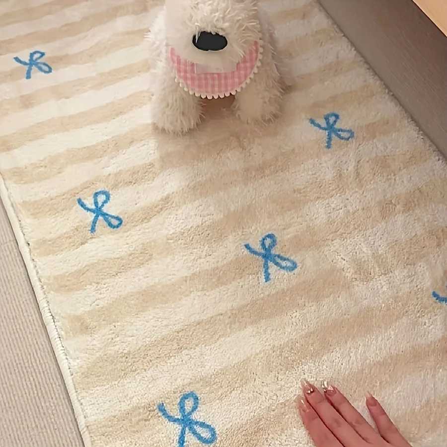 VIKAMA Cute Bow InsStyle Short Shaggy Carpet Bedroom Study Decorative Carpet Bedside Rug Bay Window Pad Home Decor C250913