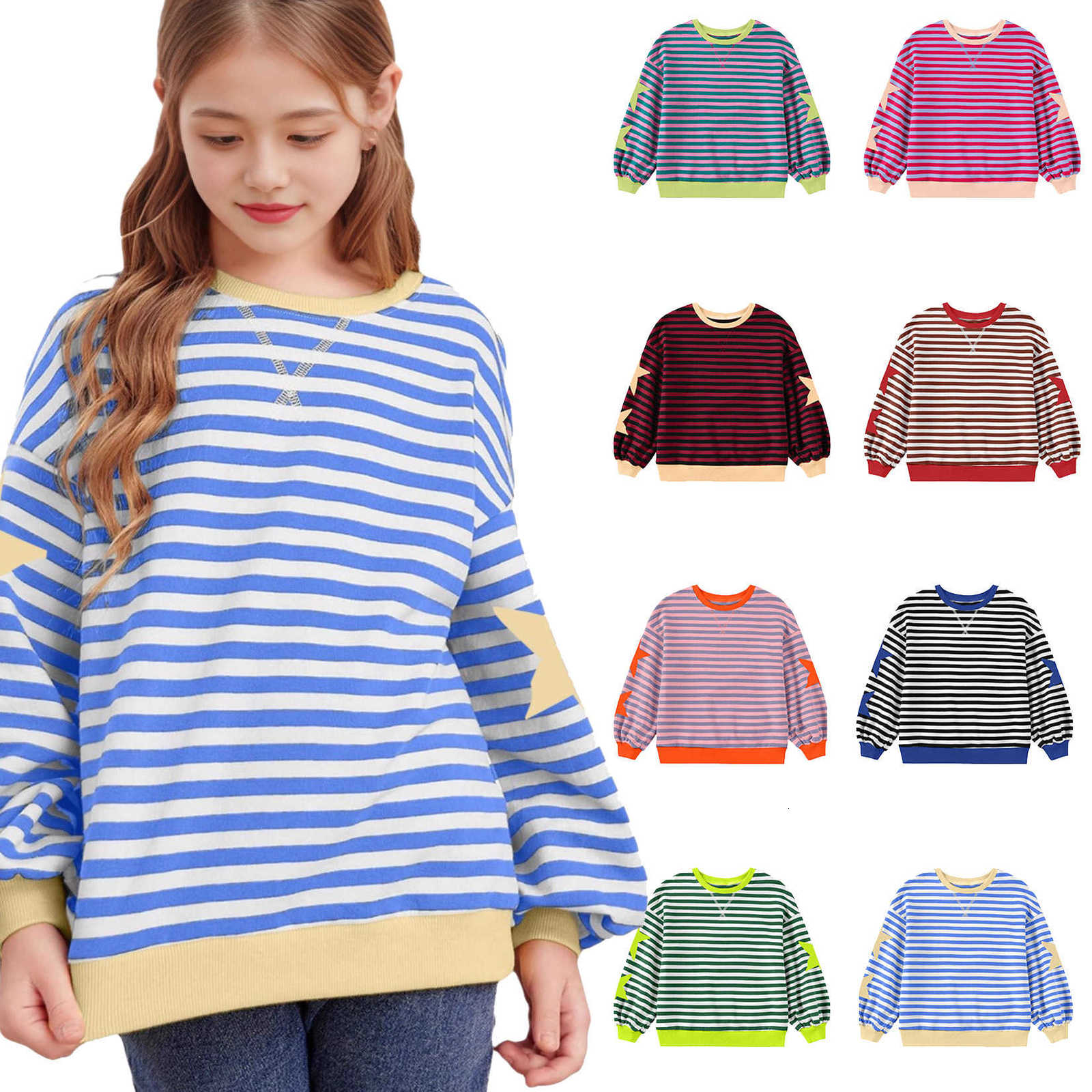 2025 Autumn Winter Commuting Color Block New Children's Loose Home Long Sleeve T-Shirt