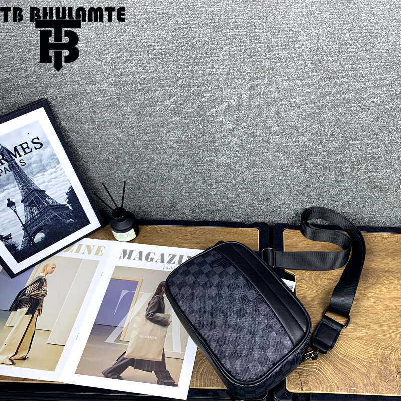 TB BHULAMTE Designer Bag Fashion New Luxury Bag Men's Casual Plaid Shoulder Bag Leather Crossbody Bag Fashion Small Square Bag Luxury Bag Small B