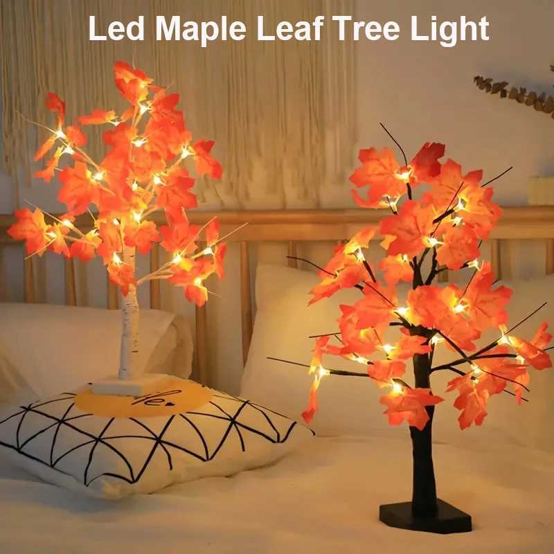 LED Maple Leaf Tree Night Light USBBattery Thanksgiving Halloween Tree Lamp Simulation Landscape Lamp For Garden Holiday Decor C250913