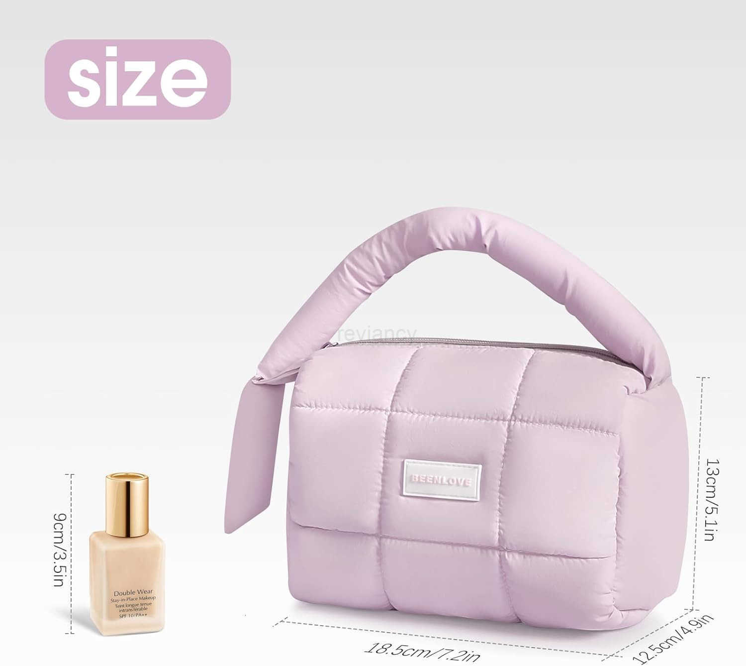 Cute Puffy Makeup Bag with Handle Quilted Cosmetic Organizer Bag Waterproof Travel Toiletry Pouch Portable Handbag with Zipper for Women and Girls Pin