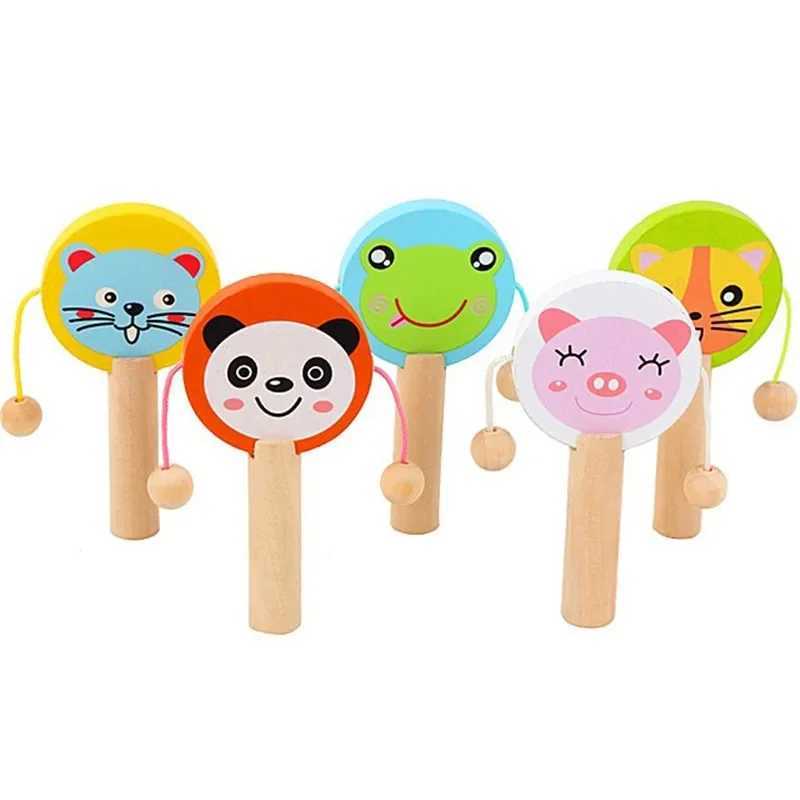 Kids Cartoon Wooden Rattle Drum Handle Clapping Castanets Board For Baby Musical Instrument Preschool Early Educational Toys C250913
