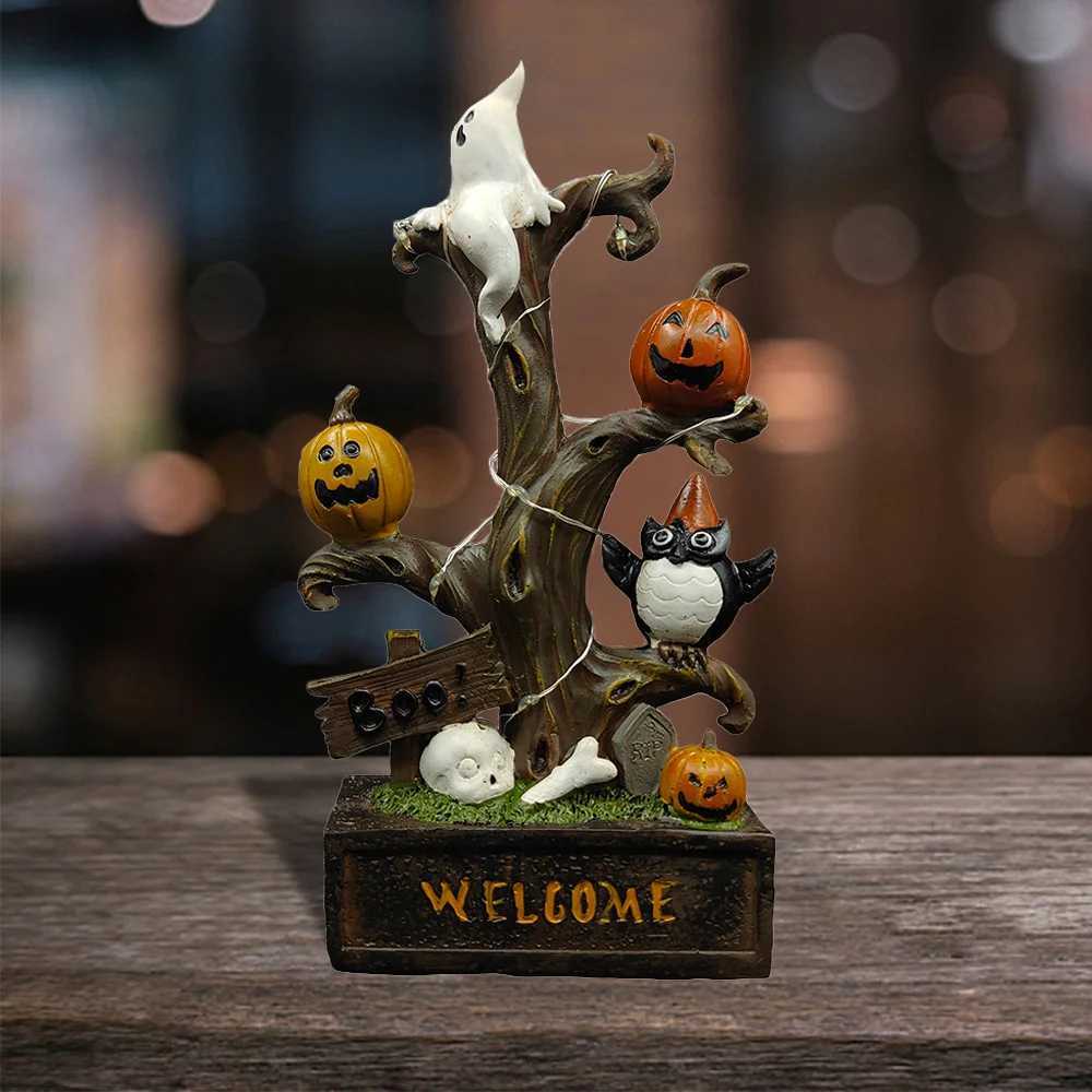 Halloween Tabletop Decoration Pumpkin Tree Light LED Glowing Scary Atmosphere Decoration Light Resin Pumpkin Crafts C250913