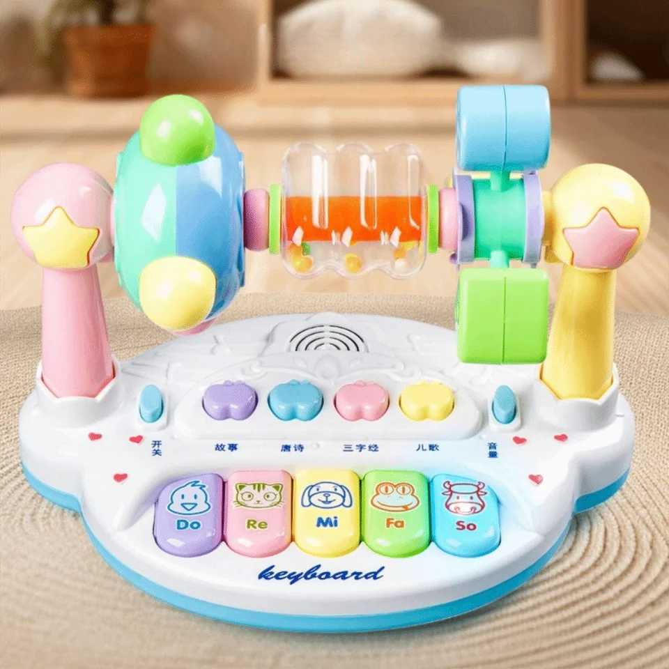 Interactive Baby Music Piano Toy with Light Sound Animals Sounding Rotating Music Piano Music Instrument 5 Keys Keyboard C250913