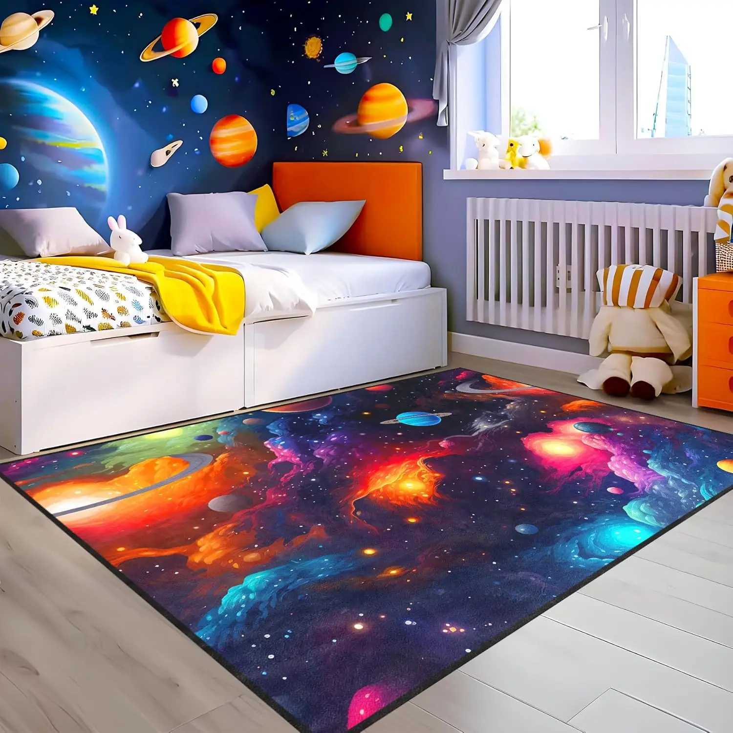 Galaxy Space Rug for Kids Bedroom Universe Nebula Star Carpet Educational Outer Space Theme Play Mat for Boys and Girls C250913