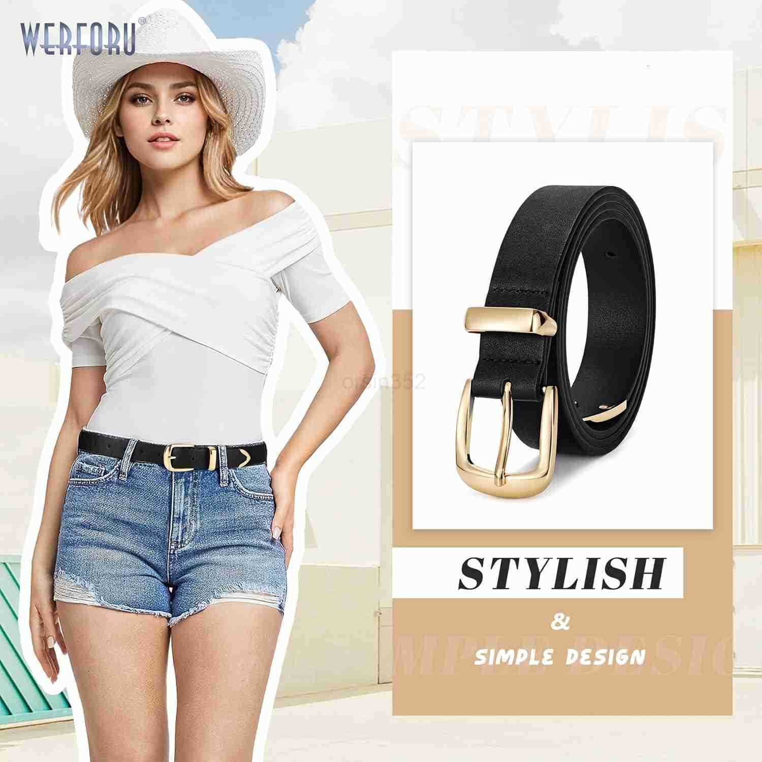 Women Belt Fashion Leather Waist Belt for Pants Jean Women Leather Belts with Gold BuckleW250913