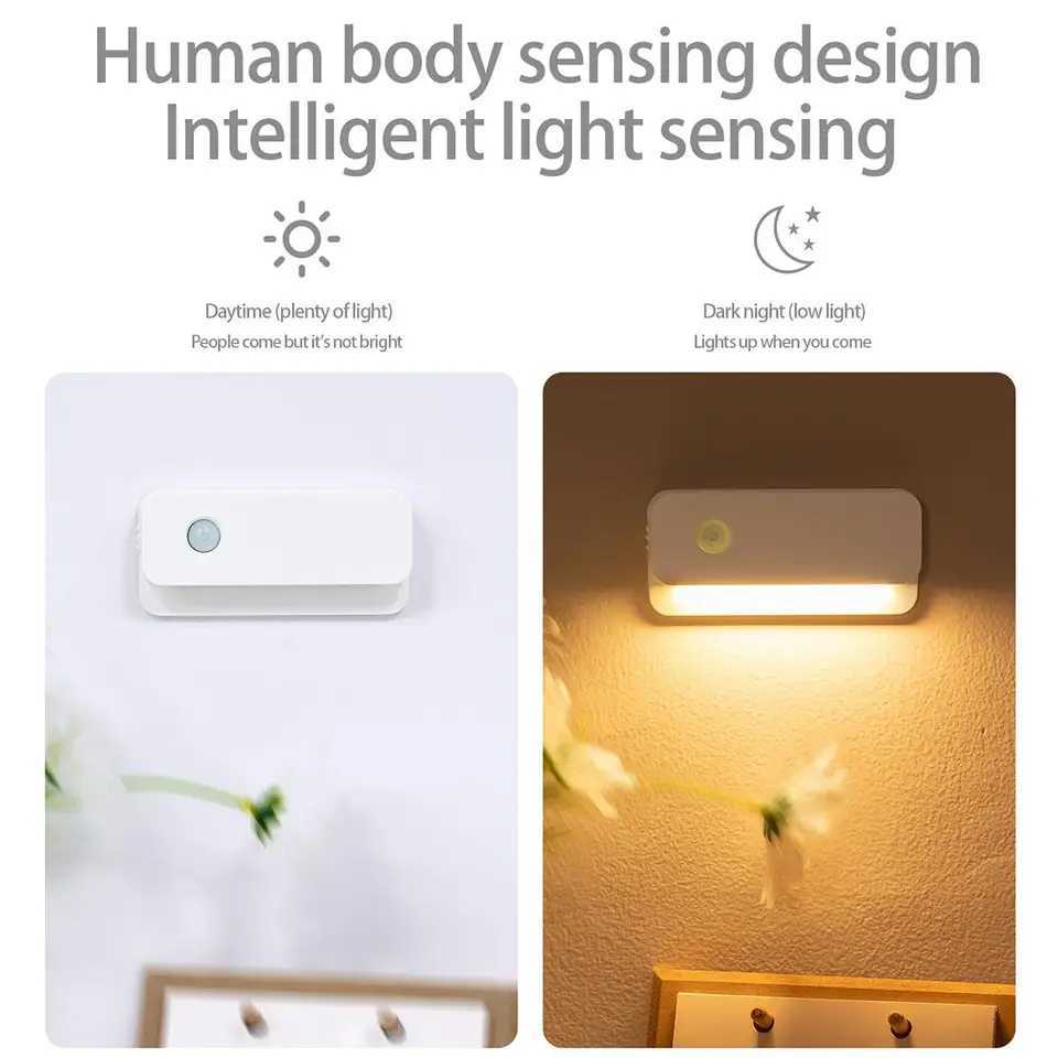 Sensor Led Night Light Magnetic Smart Motion Rechargeable Small Lamp Wireless Cabinet Lights Corridor Energy Saving Home Hallway C251122