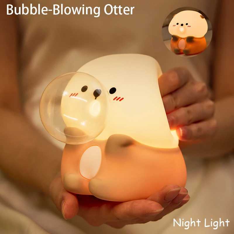 Adorable BubbleBlowing Otter Silicone Night Light Soft Glow for Bedside Lamp Funny Kid Gift for Toddler Safe Cute Nursery Decor C250913