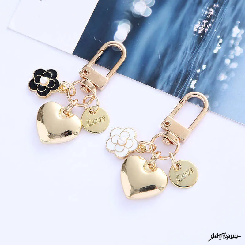 _Wholesale Adorable Alloy Heart Keychain - Pearl & Camellia Flower Charm With Letter Pendant, Cute Bag Accessory For Women (8Cm, 12G) ddmyAug