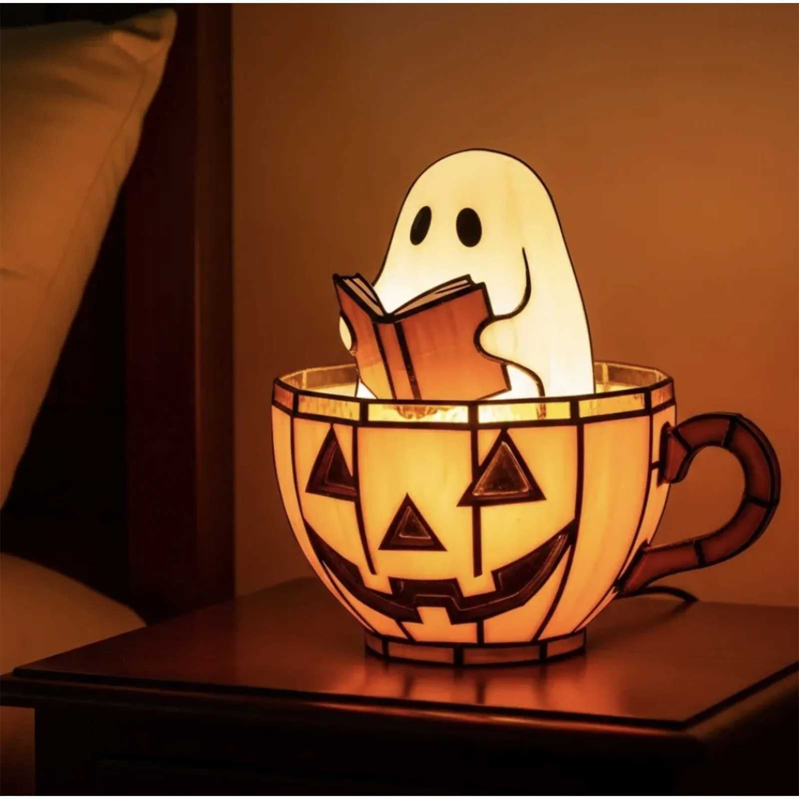 Handmade Halloween Ghost Reading Book Table Light Flickering Nightlight For Readers Book Lover Adorable Holiday Home Decor C250913