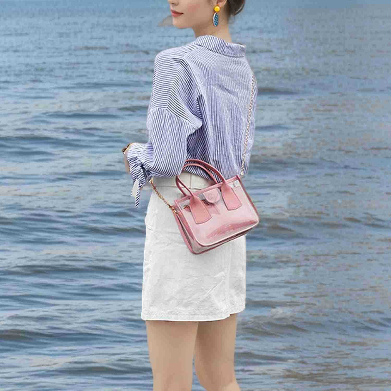 Clear Crossbody Purse Clutch Purses for Women with Detachable Bag Insert Chain Shoulder Strap Clear HandbagW250913