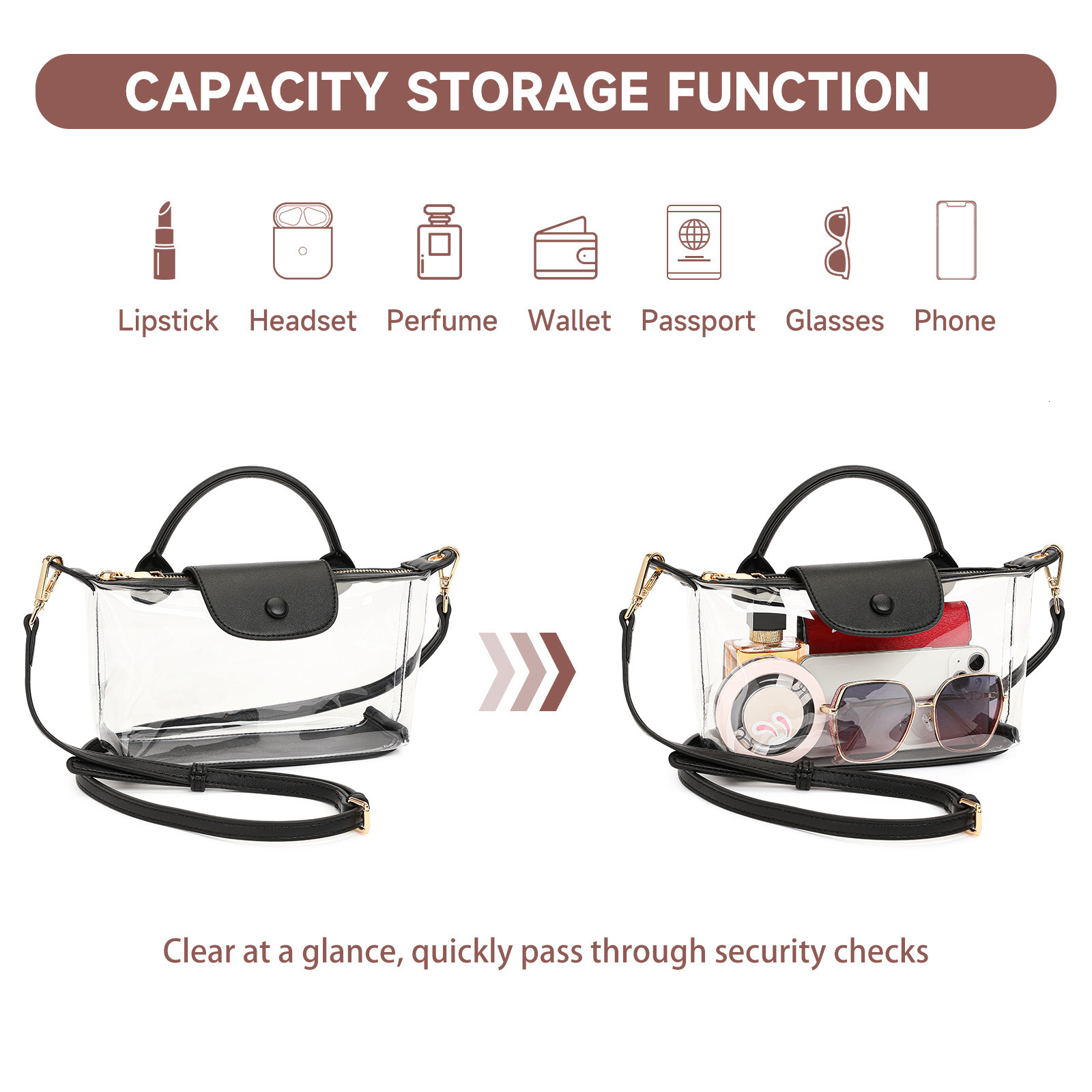 2025 New PVC Transparent Single Shoulder Crossbody High-end Feel Women's Bag Portable Fashion Handbag ddmymoon