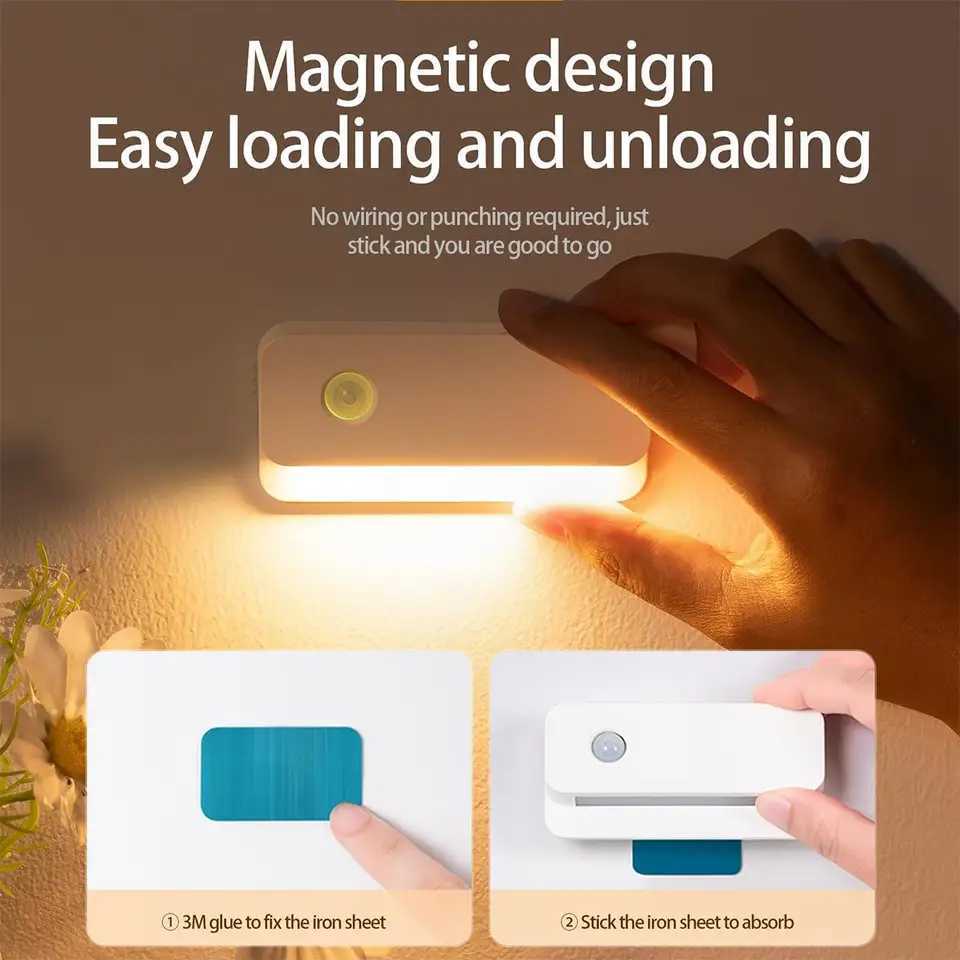 Sensor Led Night Light Magnetic Smart Motion Rechargeable Small Lamp Wireless Cabinet Lights Corridor Energy Saving Home Hallway C251122