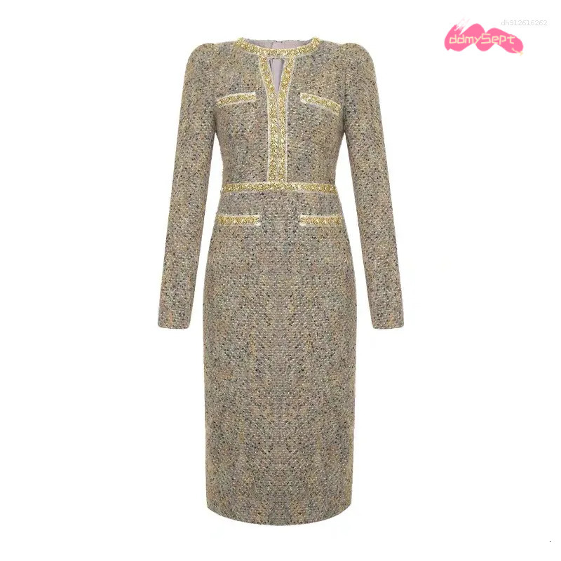 Two Piece Dress Women Clothes Vintage Tweed Hollow Sexy O-Neck Slim Midi Pencil Elegant Fashion Evening Party Vestidos Formal Ocn ddmythur