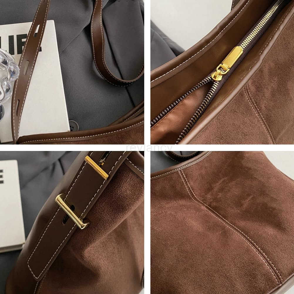 Tote Bag for Women Suede Classic Tophandle Shoulder Bags Slouchy Hobo Crossbody Bag Retro College Work Purse HandbagW250913