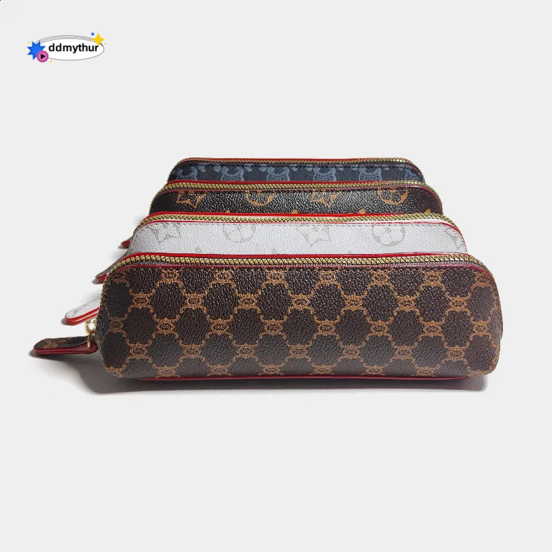 wholesale Simple Printed Pattern Brown Classic Vintage Leather Case Large Capacity Pencil Bag Bun Style 250818 ddmythur