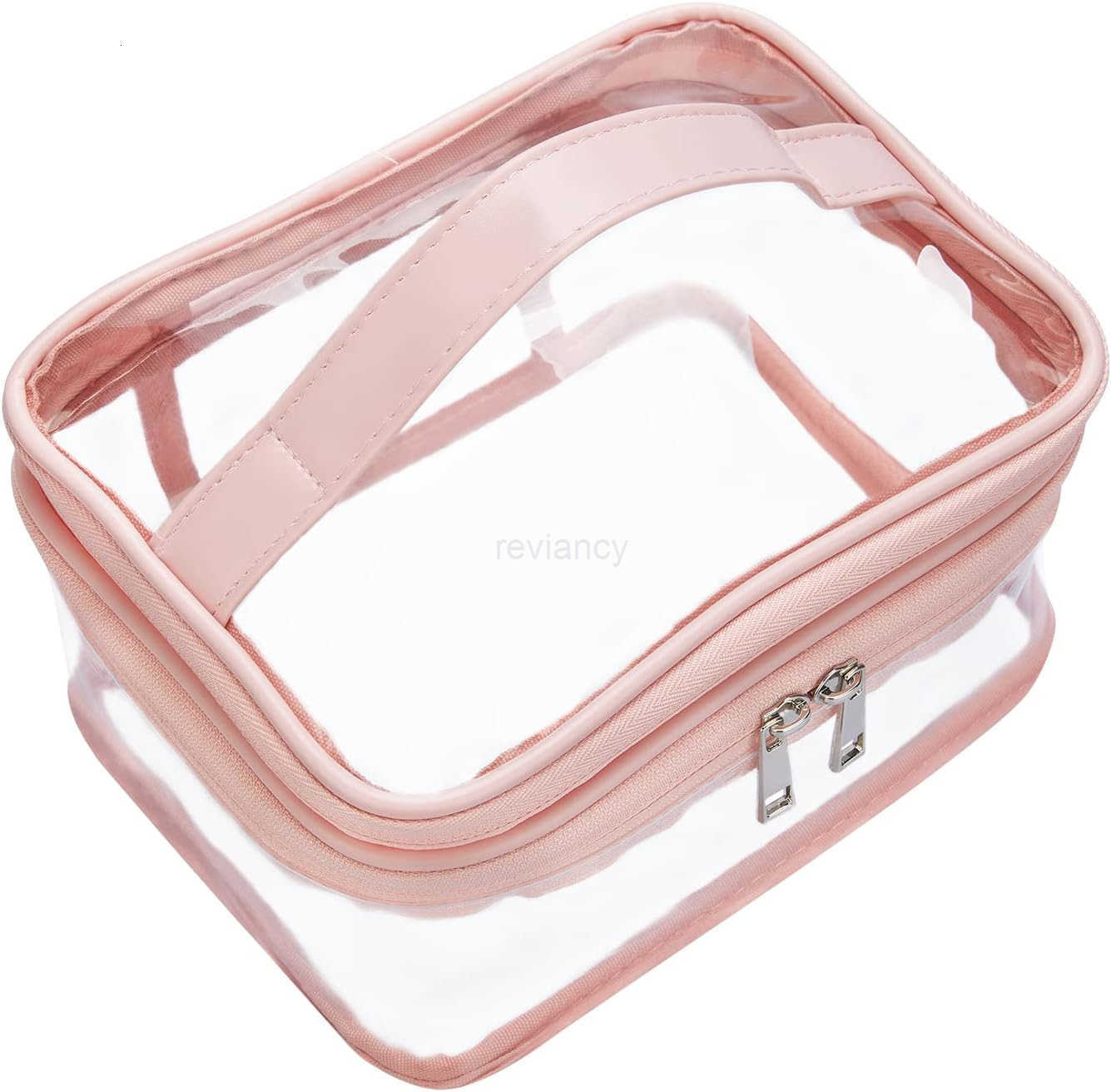 Double Layer Clear Cosmetic Bag Makeup Bag Waterproof Travel Toiletry Bag Transparent PVC Hair Nail Accessories Pouch Beach Bag Organizer PinkW250913