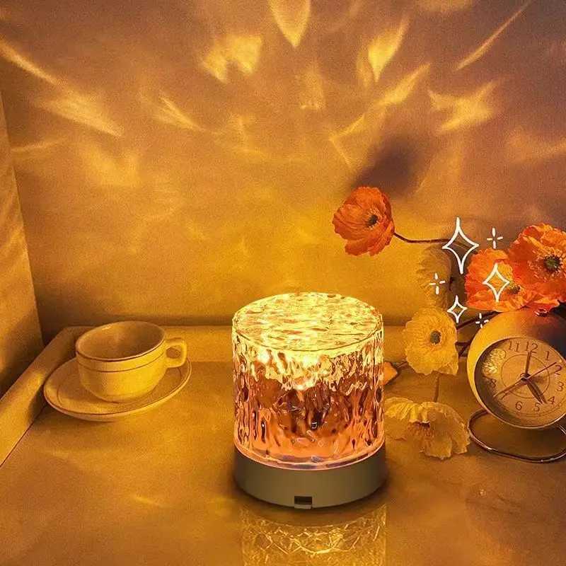 Cylindrical water ripple atmosphere light mood night light crystal rotating projection color bedroom bedside atmosphere small ta C251122
