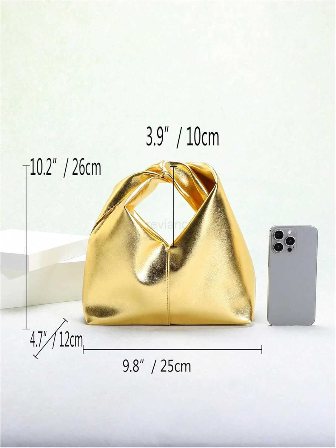 Womens Clutch Bags Metallic Twist Ruched Top Handle Bag PU Leather HandbagsW250913