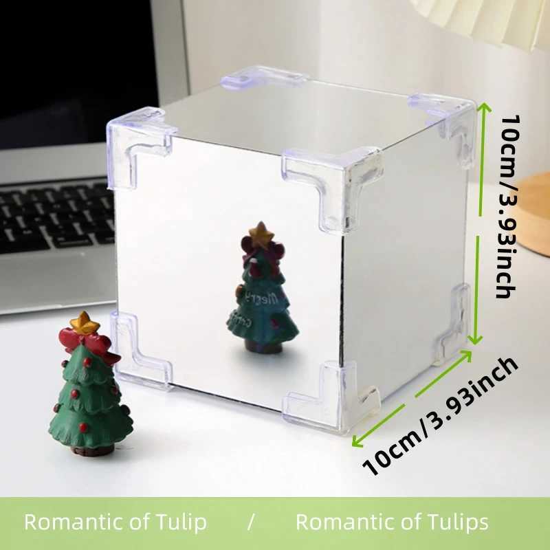 DIY Tulip Mirror Cube Lamp Simulation Flower Bedroom Sleeping Table Lamp Handmade Craft Tulips Mirror Night Light Birthday Gift C251122