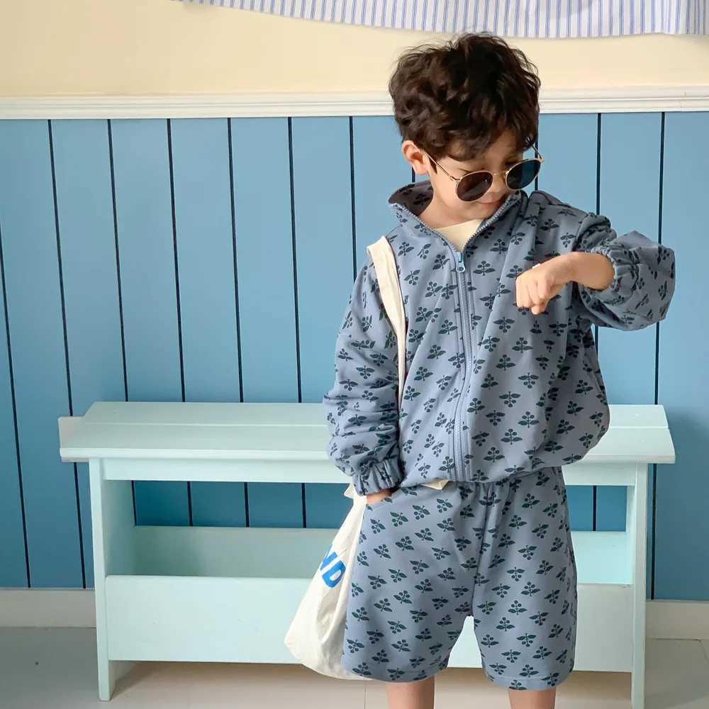 Ins Autumn Kids Girls 2PCS Clothes Set Cotton All Printed Zipper Outerwear Coat Suits Casual Shorts Clothes Children Boys Outfit C250913
