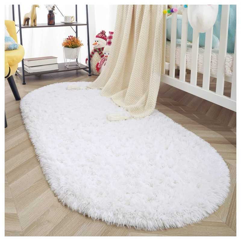 Oval For Living Room Furry Sofa Area Rugs Childrens Bedroom Bedside Rug Soft Plush Mat Nursery Carpet Home Decor Grey C913 H260226