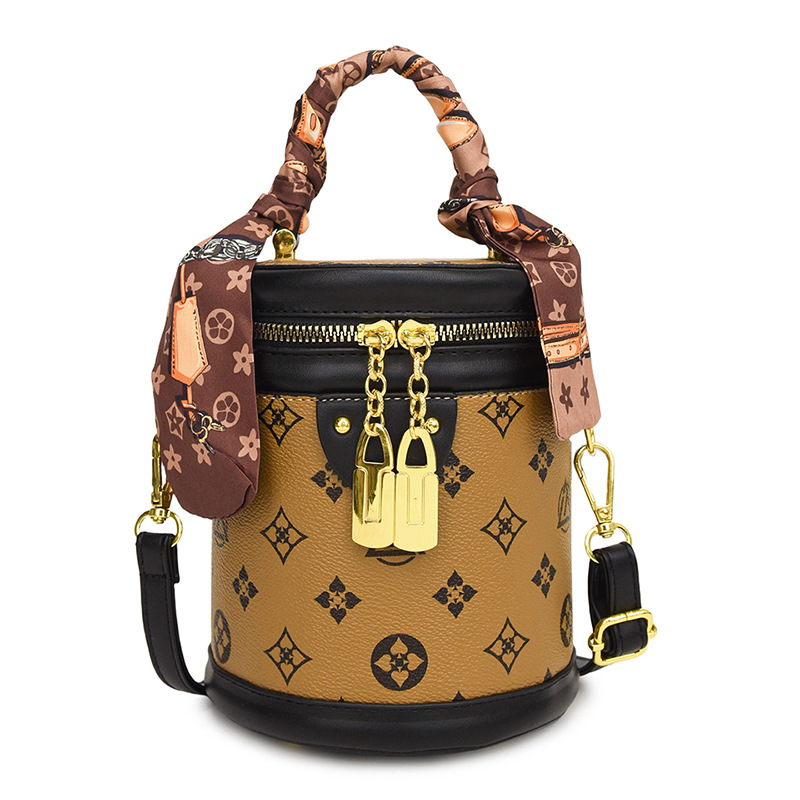 2025 New Premium Bucket Bag Classic Print Shoulder Bag with Scarf Fashion Versatile Crossbody Cylinder Bag Free Shipping