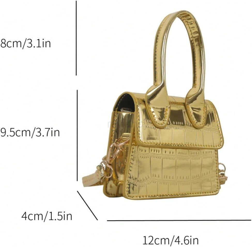Womens Crocodile Embossed Mini Square Bag Metallic Top Handle Crossbody Handbag Flap Clutch BagsW250913