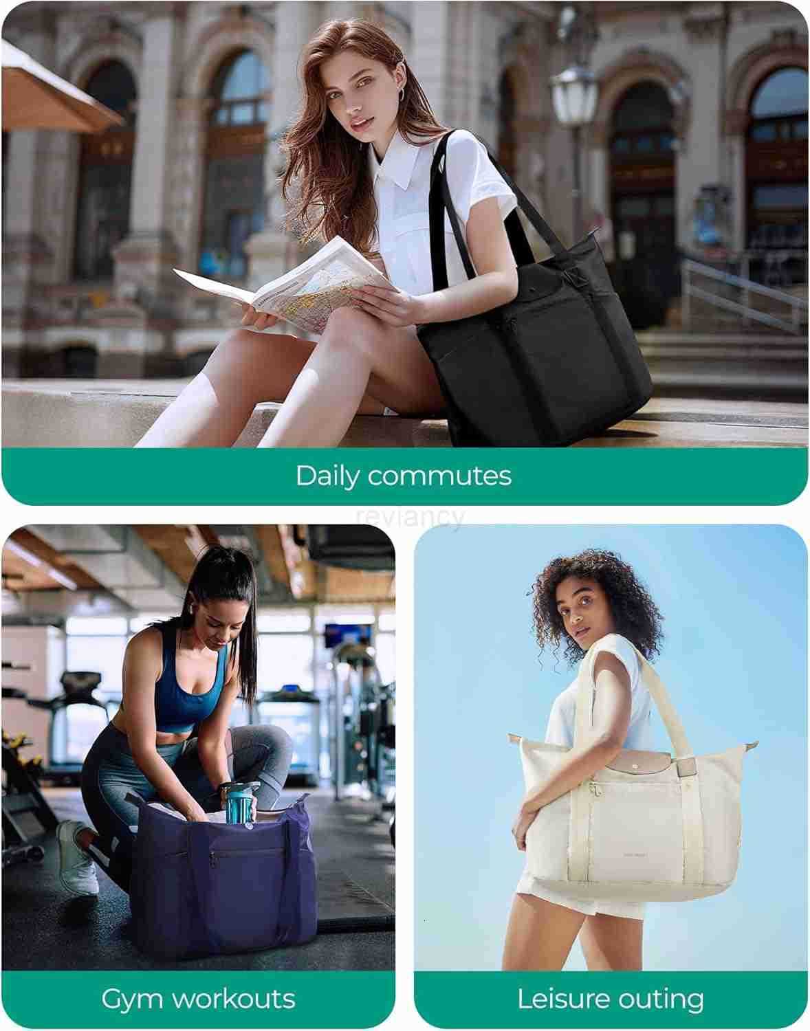 Foldable Tote Bag with Compartments and Zipper for Womens TravelW250913