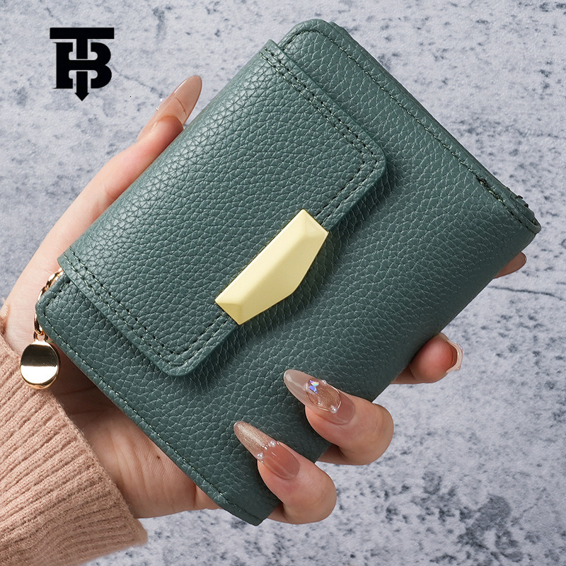 TB BHULAMTE Luxury Designer Bag Litchi Wallet Women's Short Wallet Women's Cardholder Wallet Integrated Wallet Women's High End Wallet