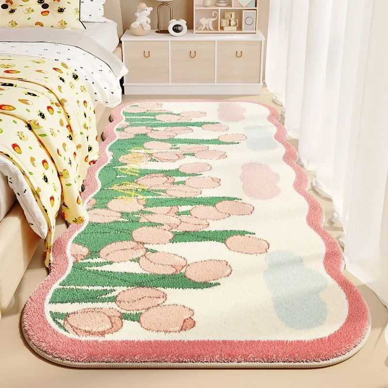 New 2024 Bedroom Balcony Wave Shaped Carpets Flower Bedside Rugs Living Room Sofa Absorbent Ins Style Floor Cushion Mats C250913